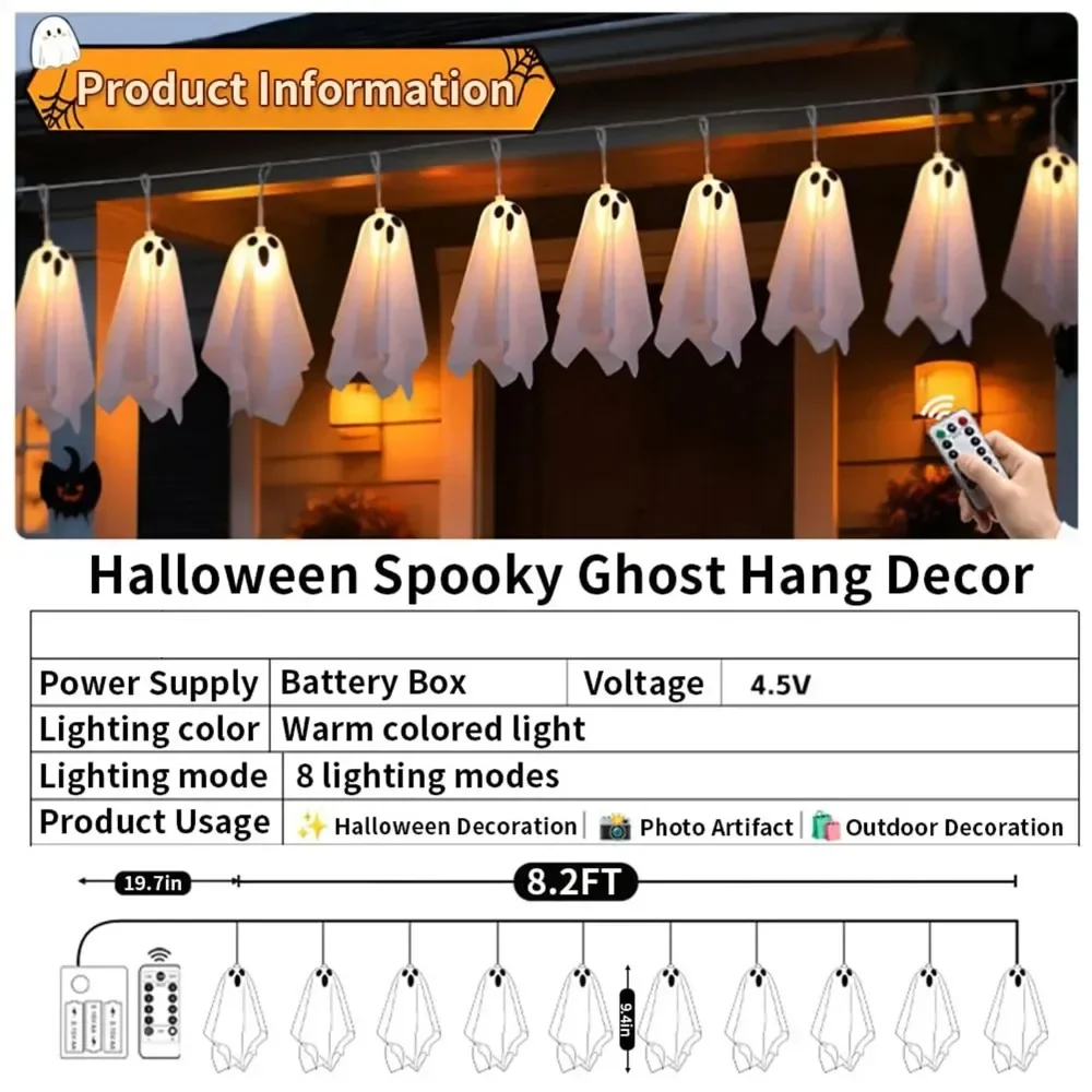 Ghost LED String Lights – 8 Mode Waterproof Hanging Garland - Image 5