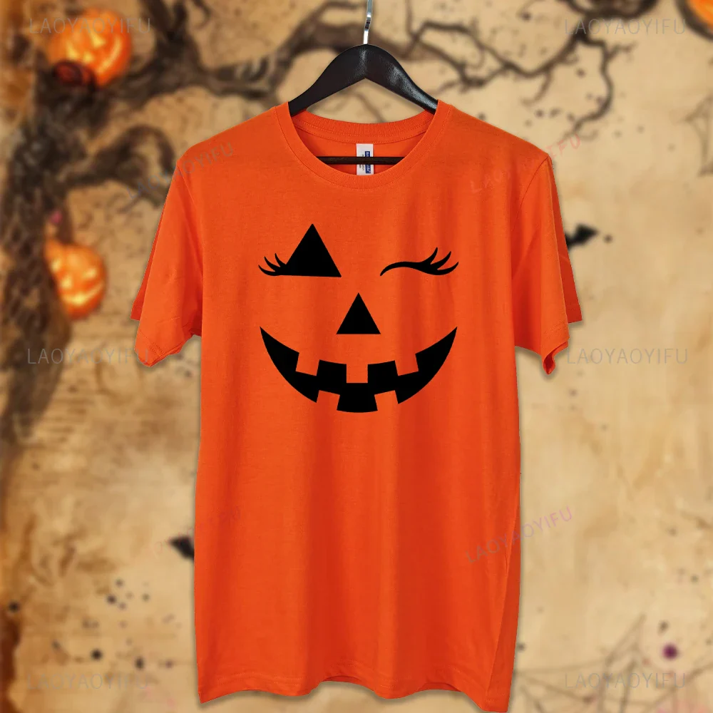 Pumpkin Face Graphic Cotton T-Shirt - Image 3