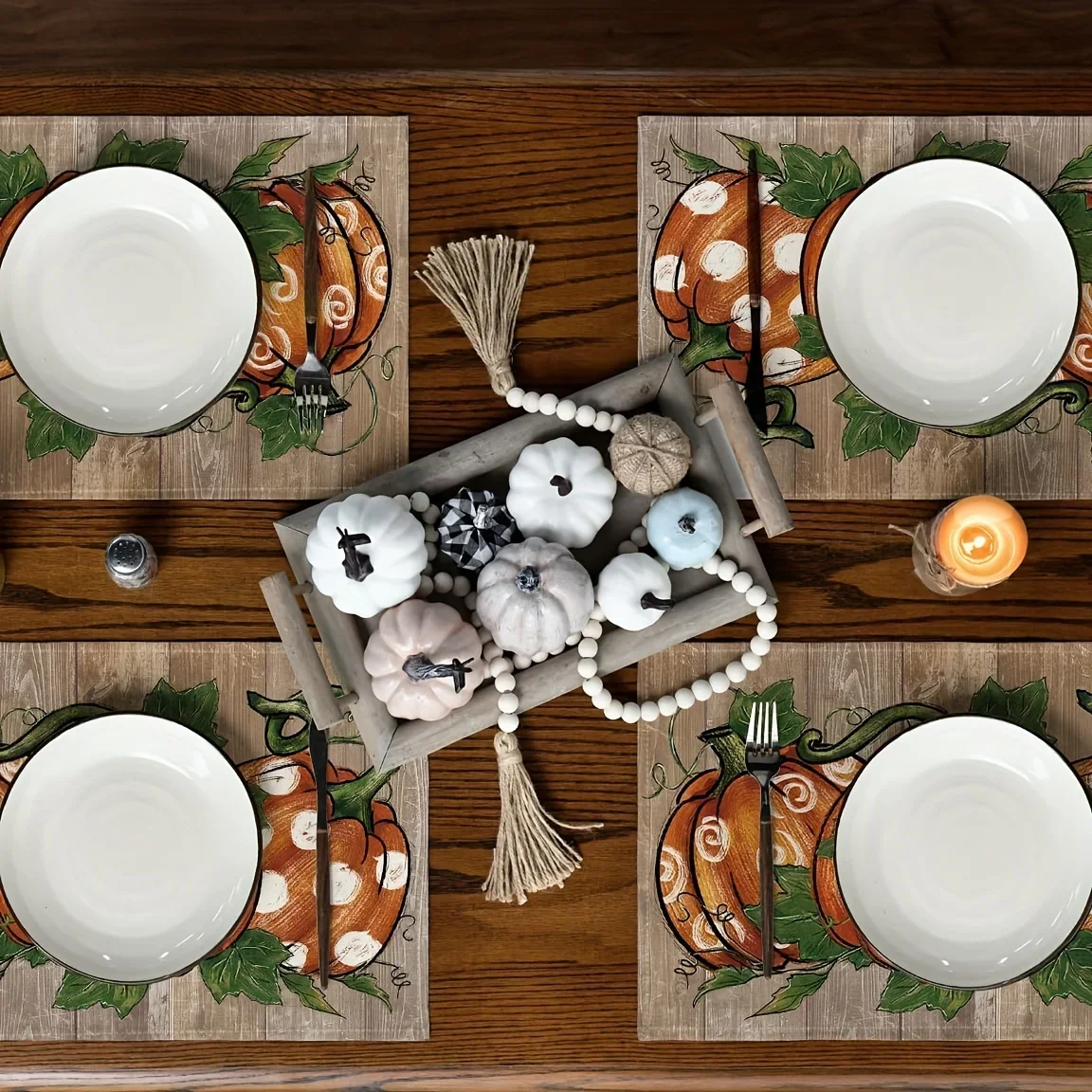 Pumpkin Print Linen Table Placemats - Image 10