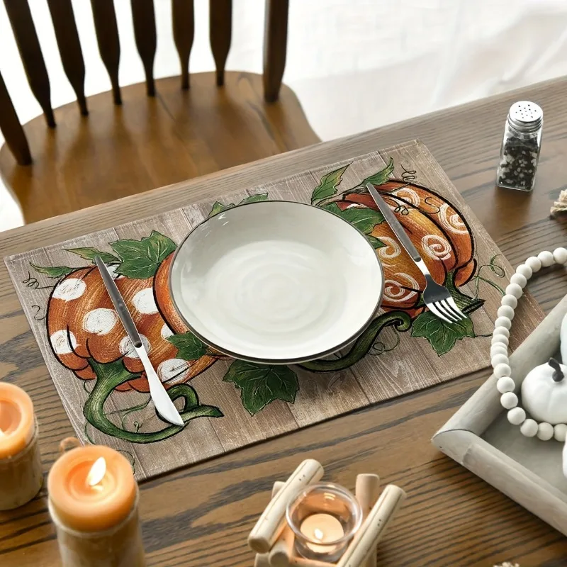 Pumpkin Print Linen Table Placemats - Image 3