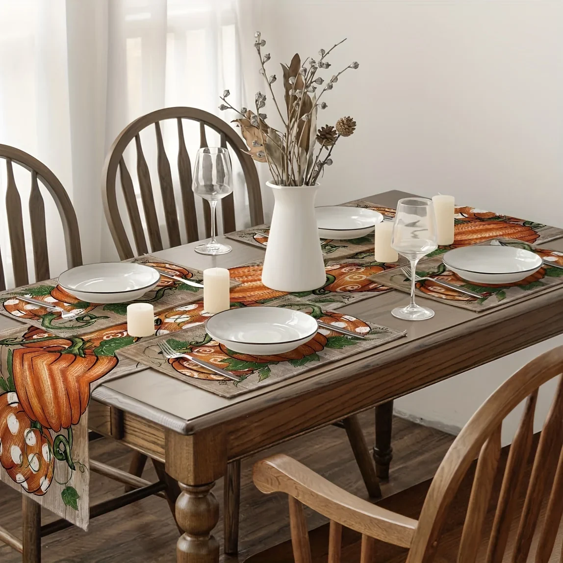 Pumpkin Print Linen Table Placemats - Image 7