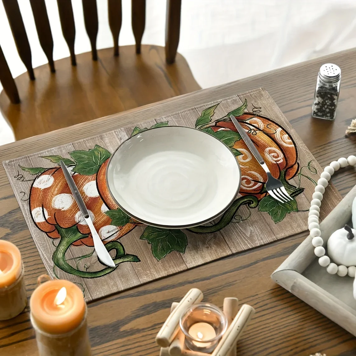Pumpkin Print Linen Table Placemats - Image 8