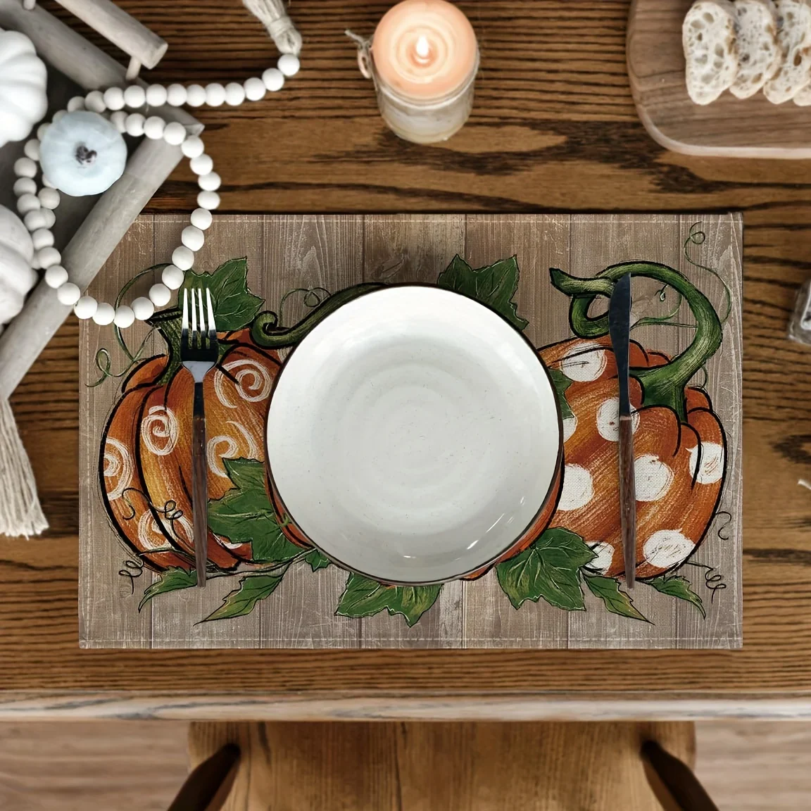 Pumpkin Print Linen Table Placemats - Image 9
